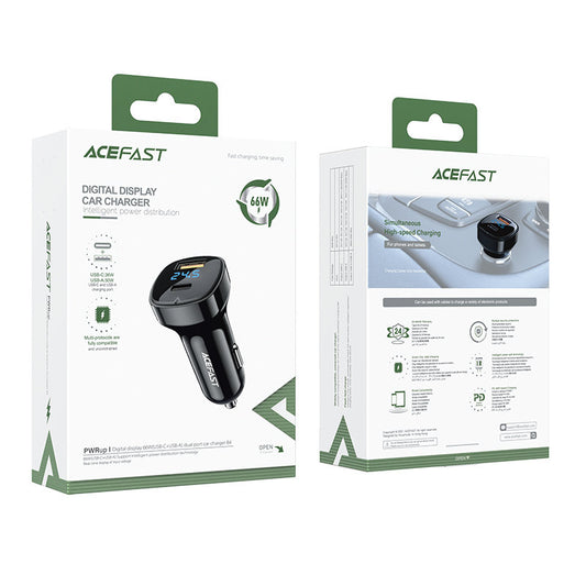Bilader Acefast B4, 66W, 3A, 1 x USB-A - 1 x USB-C, Svart