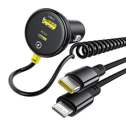 Bilader med USB-C / Lightning-kabel Baseus Circular, 60W, 3A, 1 x USB-A - 1 x USB-C, Svart C00035902121-00
