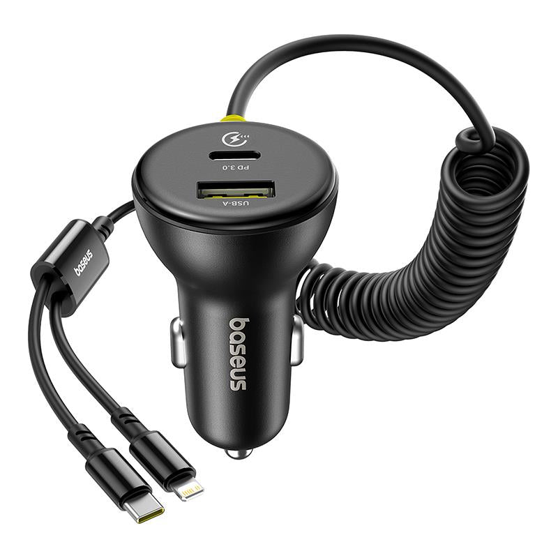 Bilader med USB-C / Lightning-kabel Baseus Circular, 60W, 3A, 1 x USB-A - 1 x USB-C, Svart C00035902121-00