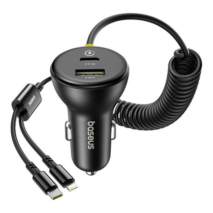 Bilader med USB-C / Lightning-kabel Baseus Circular, 60W, 3A, 1 x USB-A - 1 x USB-C, Svart C00035902121-00