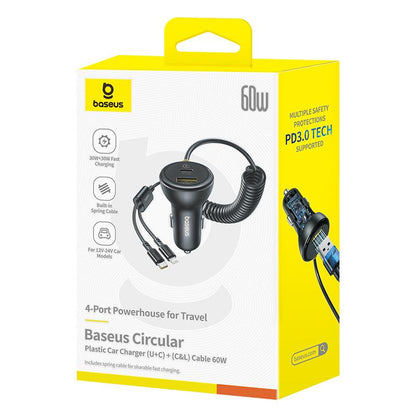 Bilader med USB-C / Lightning-kabel Baseus Circular, 60W, 3A, 1 x USB-A - 1 x USB-C, Svart C00035902121-00