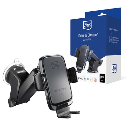 Trådløs Bil Lader 3MK Drive&Charge, 15W, 1.67A, Svart
