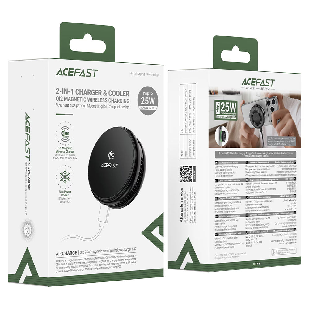 Acefast E47 2i1 trådløs nettverkslader, 25W, svart