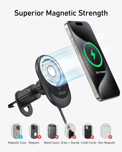 Anker MagGo trådløs bilopplader, 15W, 1.67A, Svart B2932G11