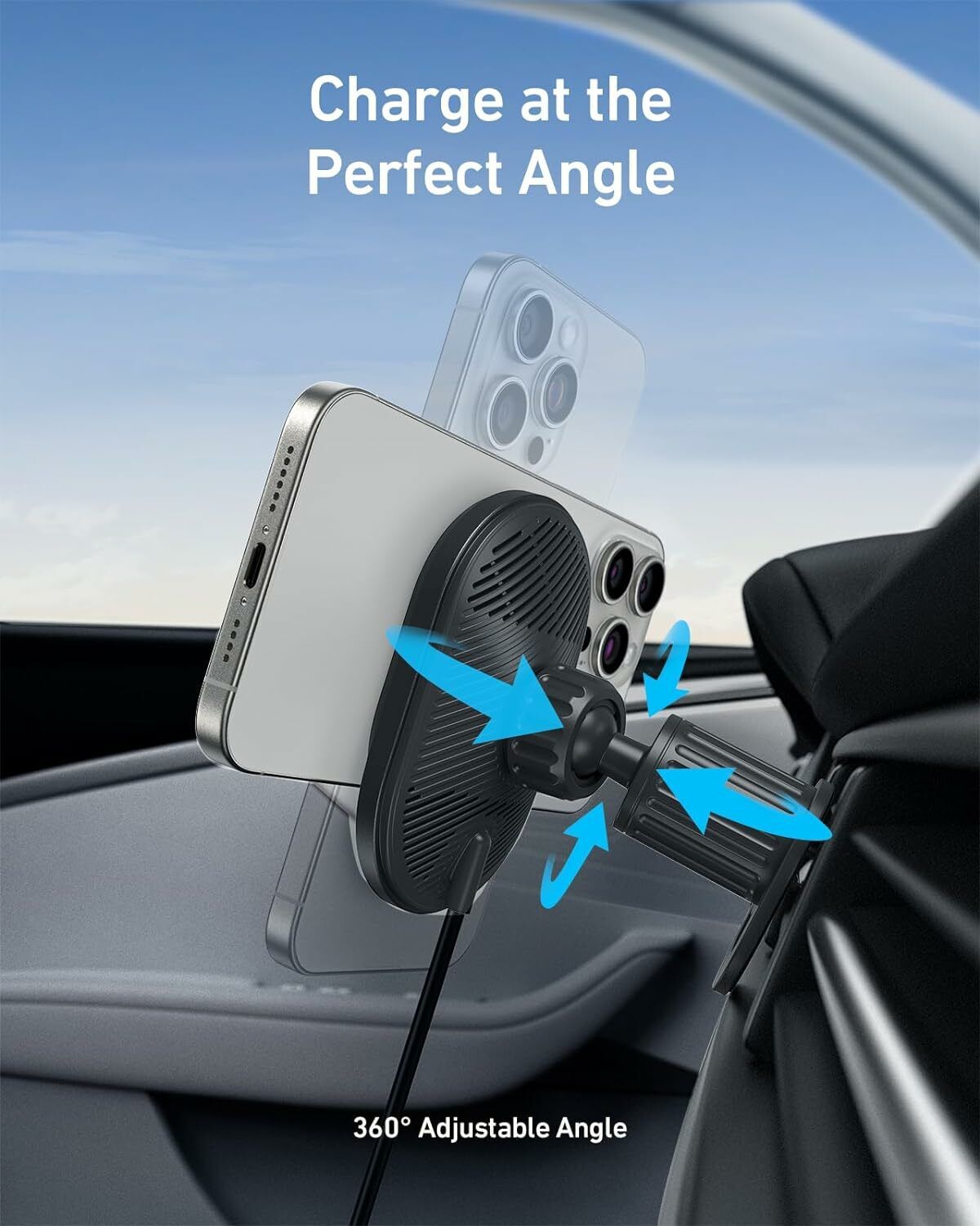 Anker MagGo trådløs bilopplader, 15W, 1.67A, Svart B2932G11