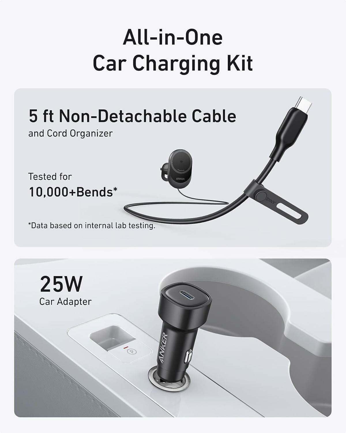 Anker MagGo trådløs bilopplader, 15W, 1.67A, Svart B2932G11