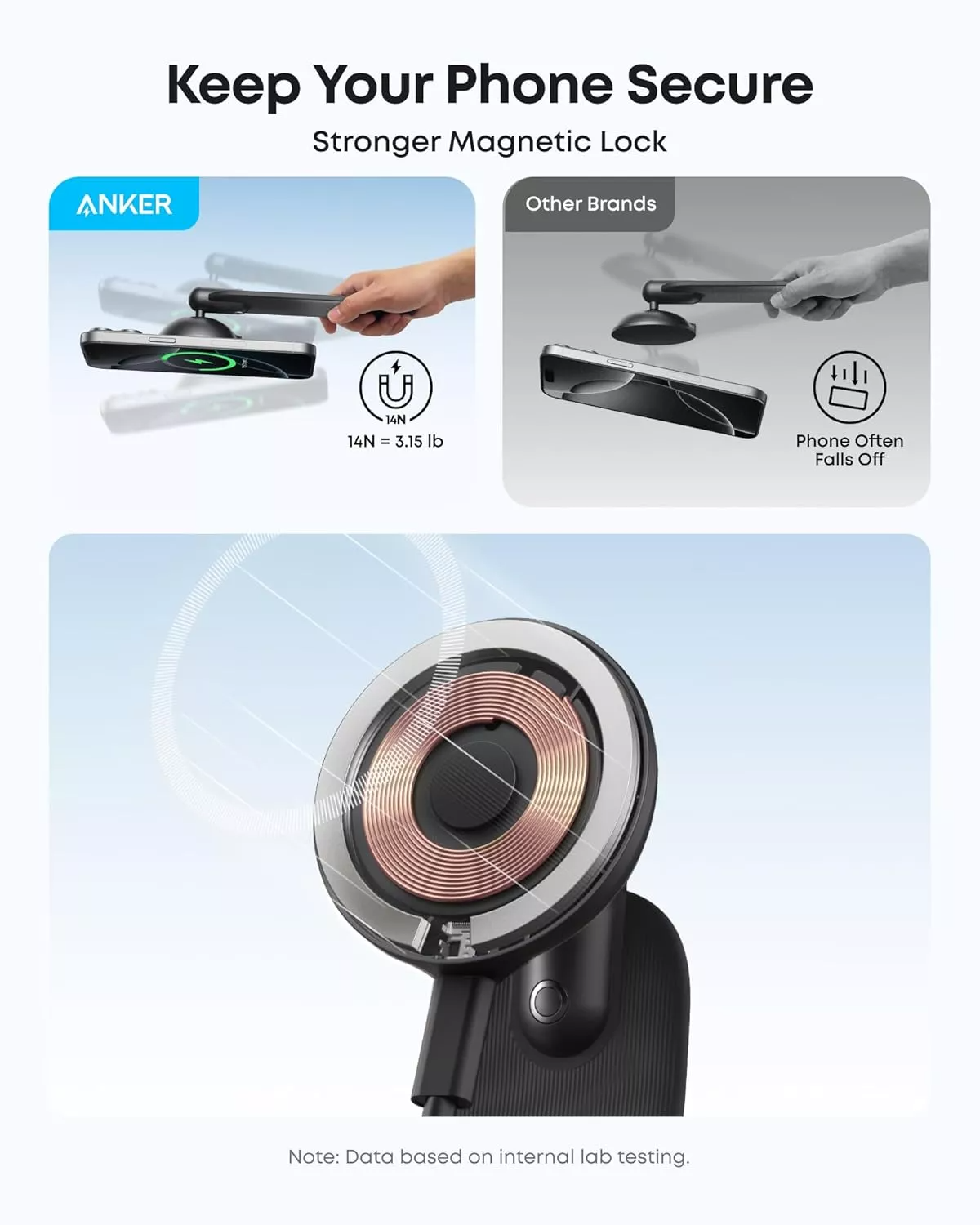 Anker Nano trådløs bilopplader, 15W, 1.67A, Svart B2216H11