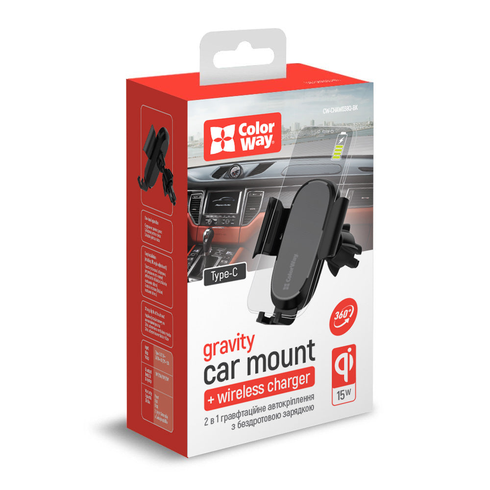 Trådløs Bil Lader ColorWay CW-CHAW038Q, 15W, 1.67A, Svart