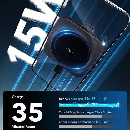 Trådløs Bil Lader ESR HaloLock Vent, 15W, 1.67A, Svart