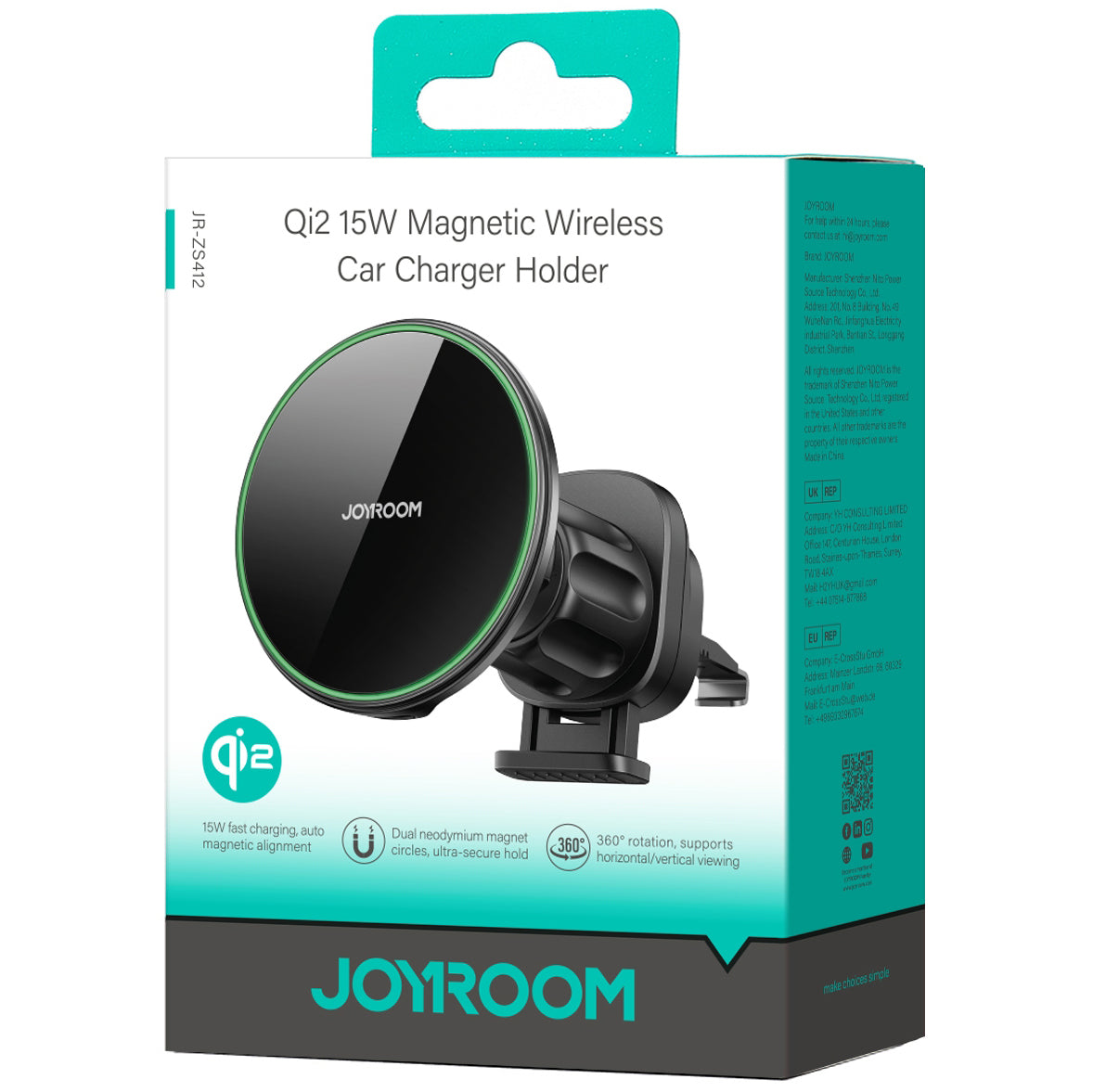 Trådløs Bil Lader Joyroom JR-ZS412, 15W, 1.67A, Svart
