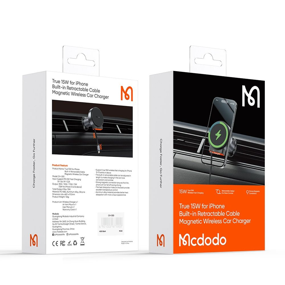 Trådløs Bil Lader McDodo CH-3000, 15W, 1.67A, Svart