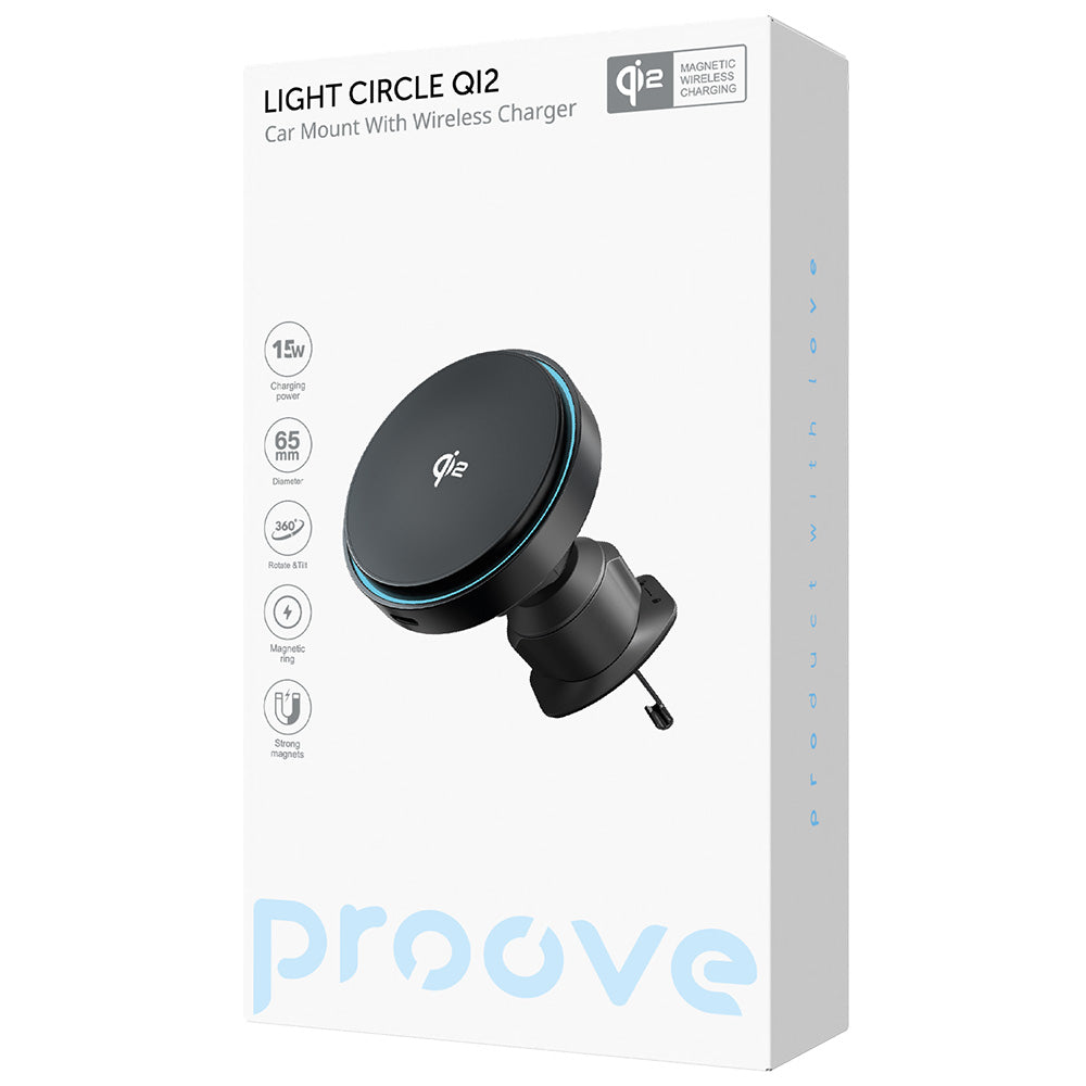 Trådløs Bil Lader Proove Light Circle, 15W, 1.67A, Grå WHLC15010002