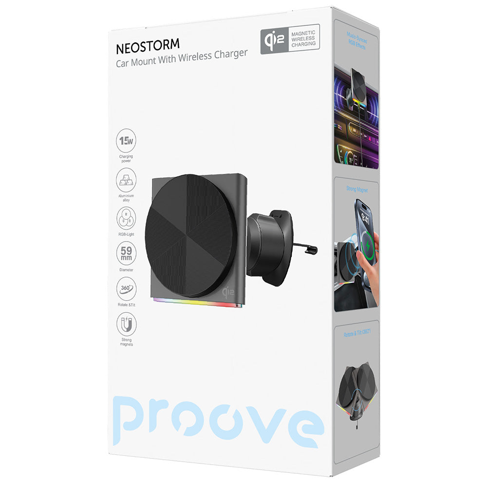 Trådløs Bil Lader Proove Neostorm, 15W, 1.67A, Grå WHNS15002003