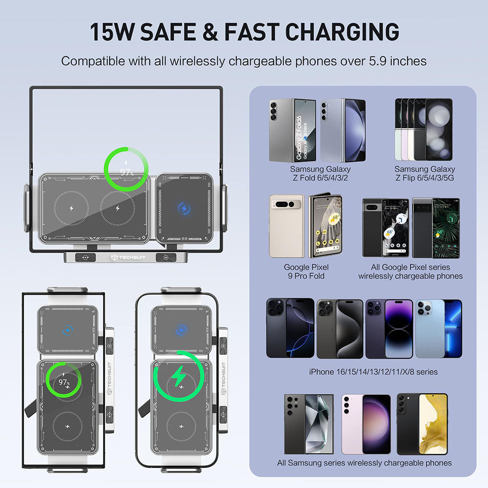 Trådløs Bil Lader Techsuit SW1 ModoDock, 15W, 1.67A, Svart