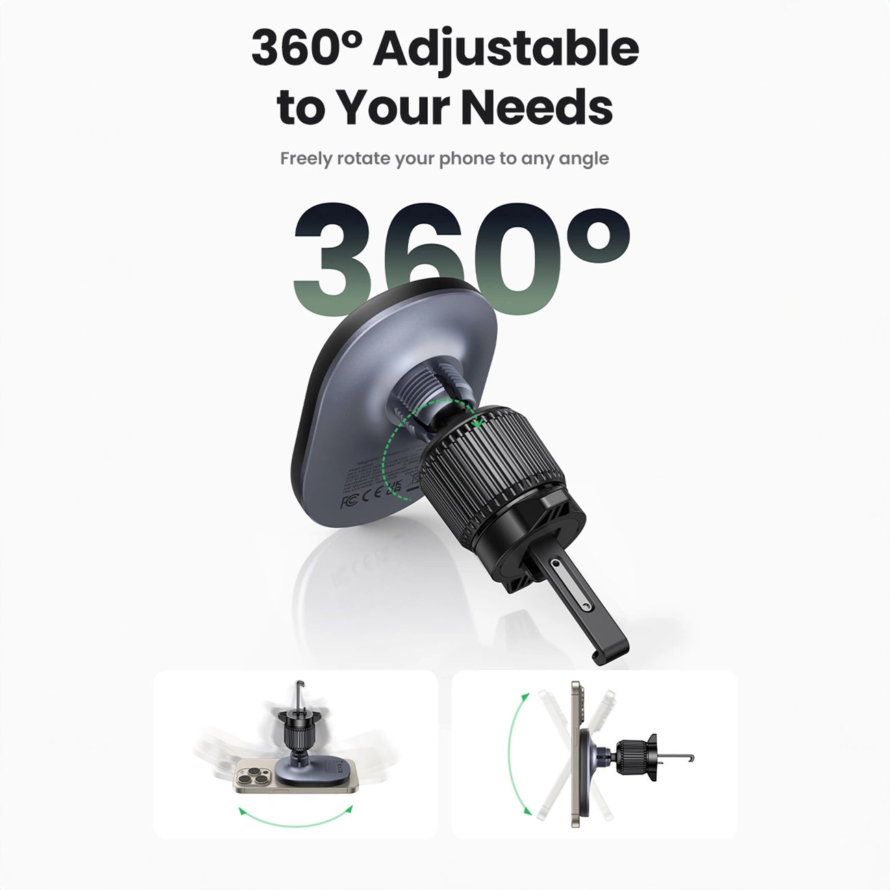UGREEN CD345 Vent Trådløs Billader, 15W, 1.67A, Svart