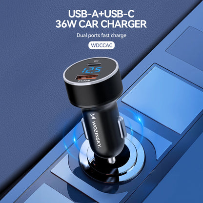Billader WZK WDCCAC, 36W, 3A, 1 x USB-A - 1 x USB-C, svart 