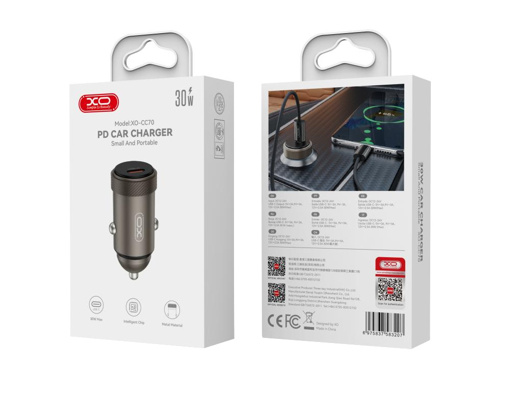 Bilader XO Design CC70, 30W, 3A, 1 x USB-C, Svart