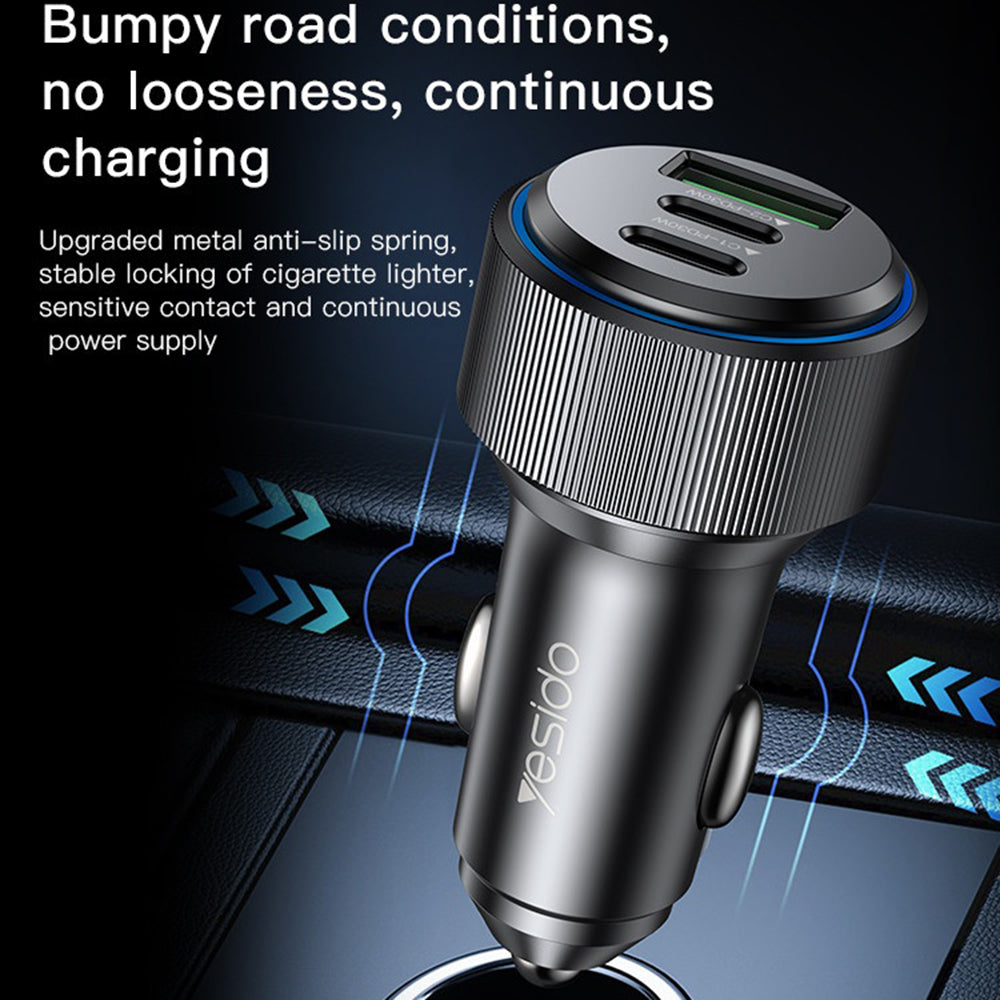 Bilader Yesido Y50, 60W, 3A, 1 x USB-A - 2 x USB-C, Svart