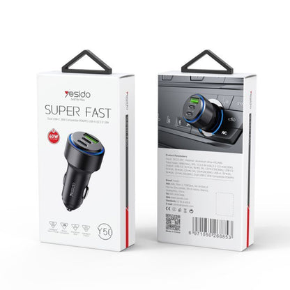 Bilader Yesido Y50, 60W, 3A, 1 x USB-A - 2 x USB-C, Svart
