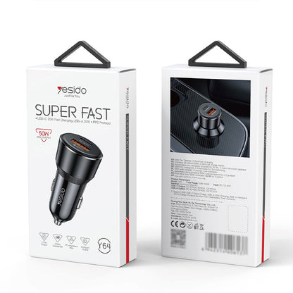Bilader Yesido Y64, 50W, 3A, 1 x USB-A - 1 x USB-C, Svart