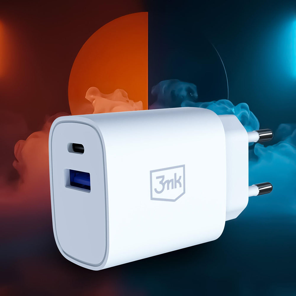 3MK FlowPower nettadapter, 25W, 1 x USB-A - 1 x USB-C, hvit