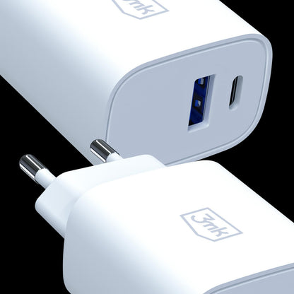 3MK FlowPower Nettlader, 30W, 1 x USB-A - 1 x USB-C, Hvit