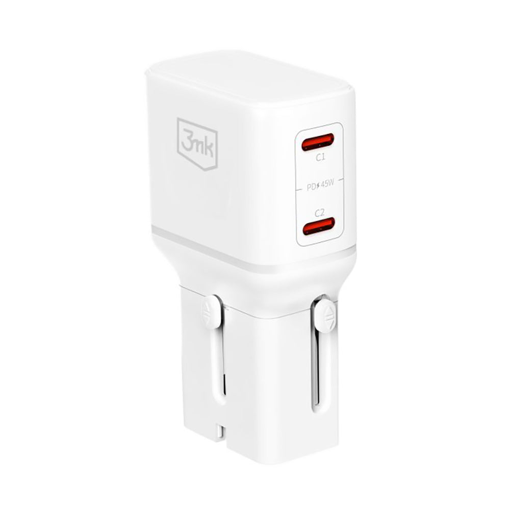 3MK Globe Travel Nettadapter, 45W, 3A, 2 x USB-C, Hvit