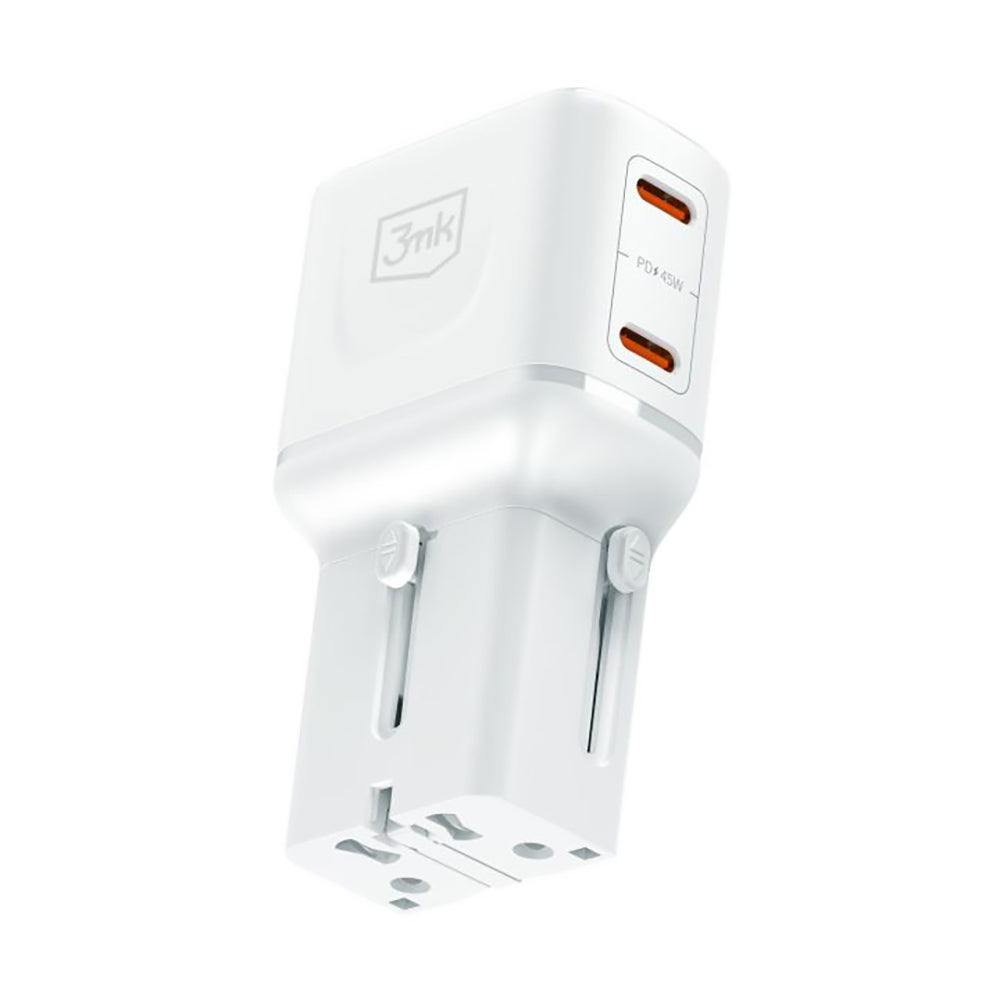 3MK Globe Travel Nettadapter, 45W, 3A, 2 x USB-C, Hvit