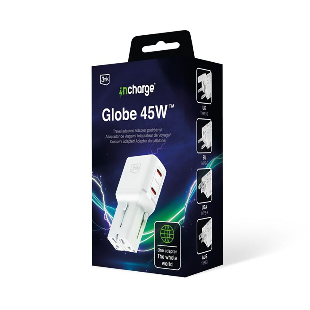 3MK Globe Travel Nettadapter, 45W, 3A, 2 x USB-C, Hvit