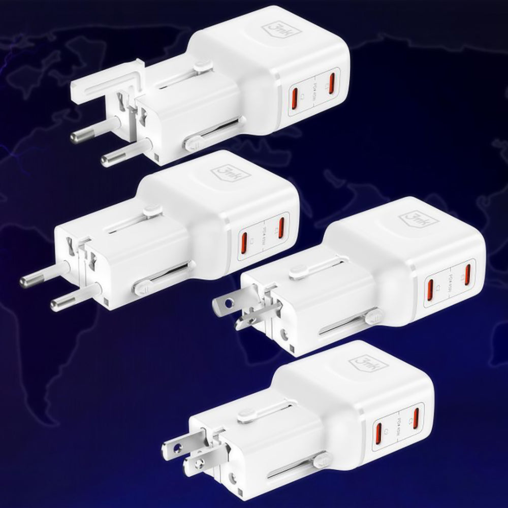 3MK Globe Travel Nettadapter, 45W, 3A, 2 x USB-C, Hvit