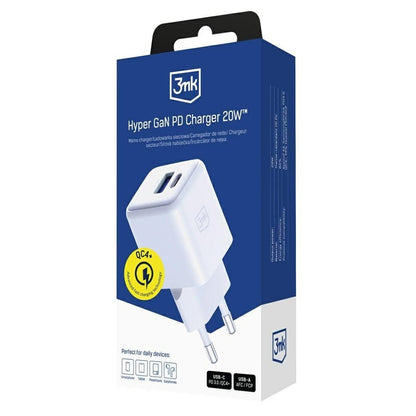 Nettlader 3MK Hyper, 20W, 3A, 1 x USB-A - 1 x USB-C, Hvit