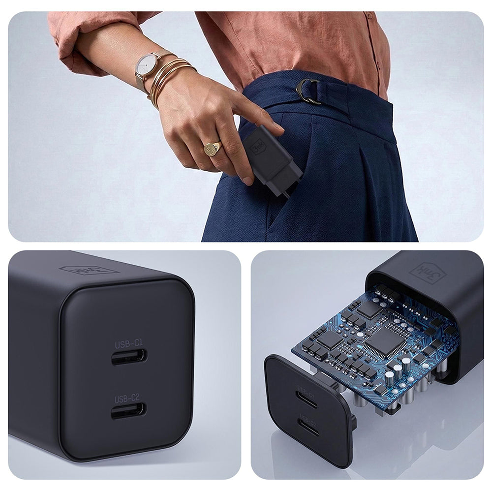 3MK Hyper Nettlader, 45W, 2 x USB-C, Svart