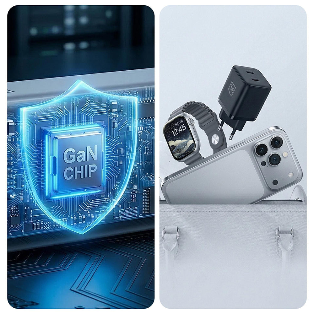 3MK Hyper Nettlader, 45W, 2 x USB-C, Svart
