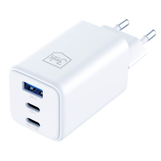 Nettlader 3MK Hyper, 65W, 3.25A, 1 x USB-A - 2 x USB-C, Hvit