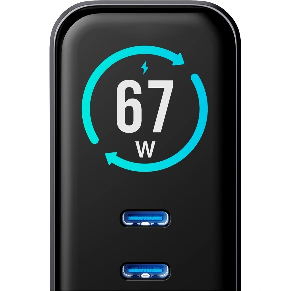 3MK InCharge Lumin Display Nettlader, 67W, 5A, 1 x USB-A - 2 x USB-C, Svart