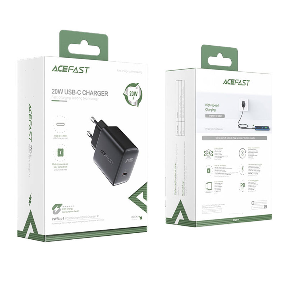 Nettlader Acefast A1, 20W, 3A, 1 x USB-C, Svart