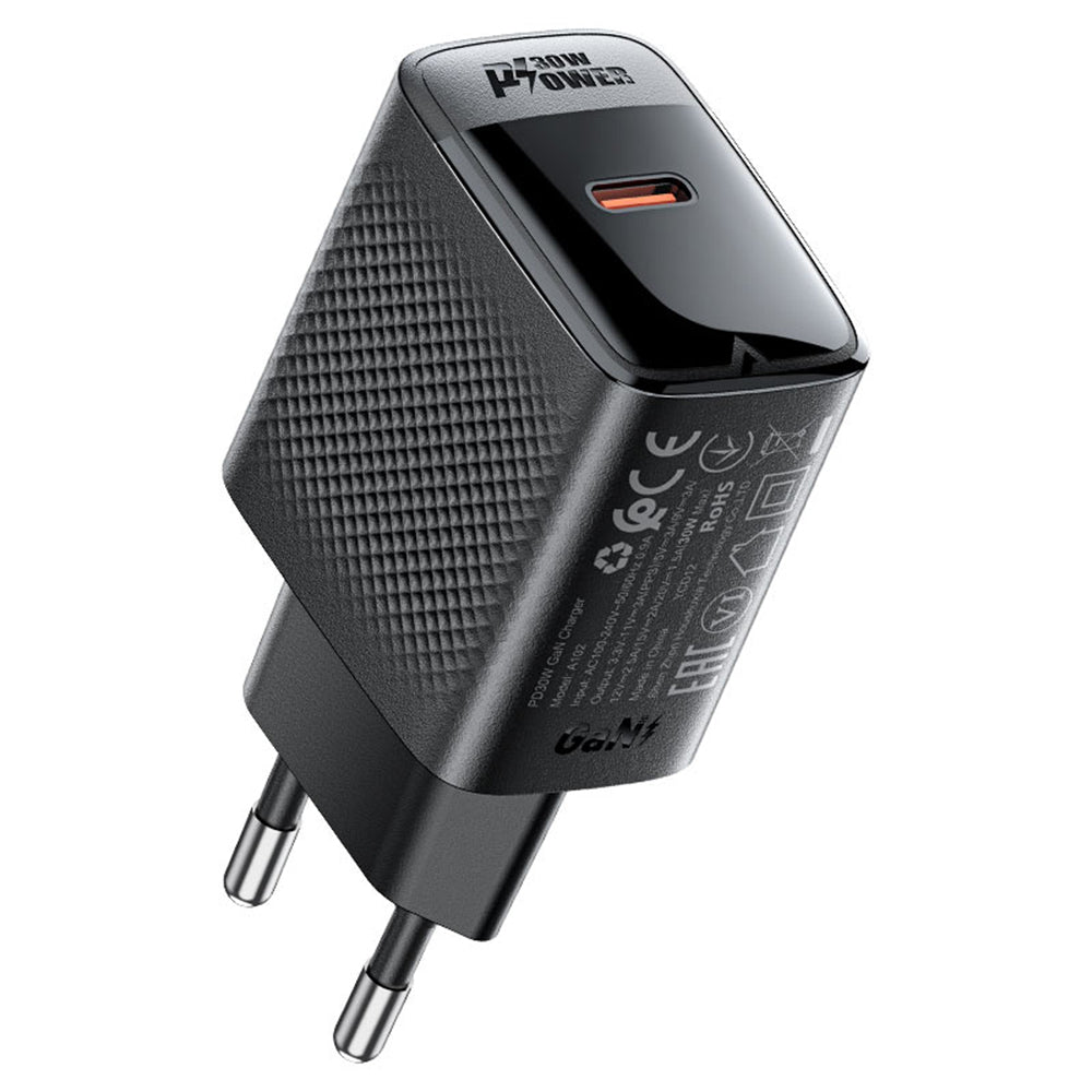 Acefast A102 nettverkslader, 30W, 3A, 1 x USB-C, Svart