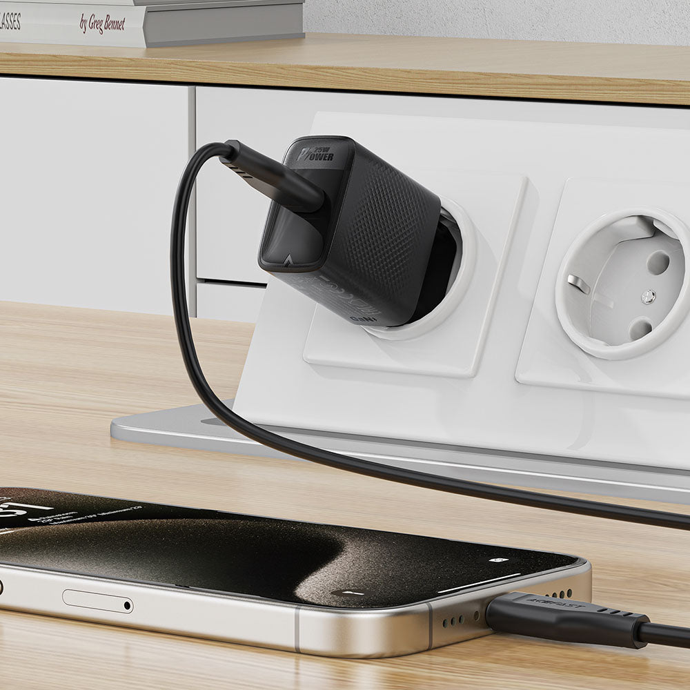 Nettlader Acefast A104, 25W, 3A, 1 x USB-C, Svart