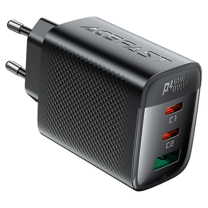 Nettlader Acefast A108, 67W, 3A, 1 x USB-A - 2 x USB-C, Svart