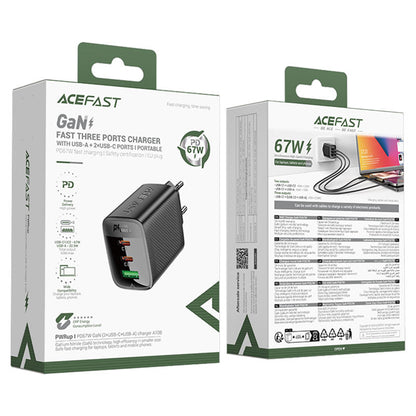 Nettlader Acefast A108, 67W, 3A, 1 x USB-A - 2 x USB-C, Svart