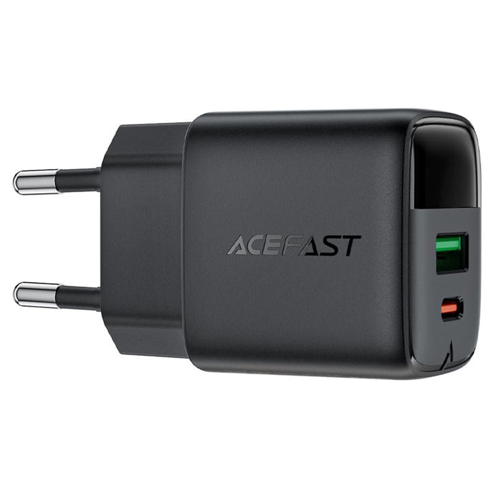 Acefast A114 Display Nettlader, 25W, 3A, 1 x USB-A - 1 x USB-C, Svart