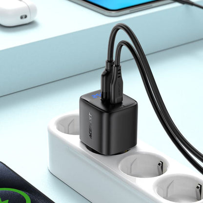 Acefast A114 Display Nettlader, 25W, 3A, 1 x USB-A - 1 x USB-C, Svart