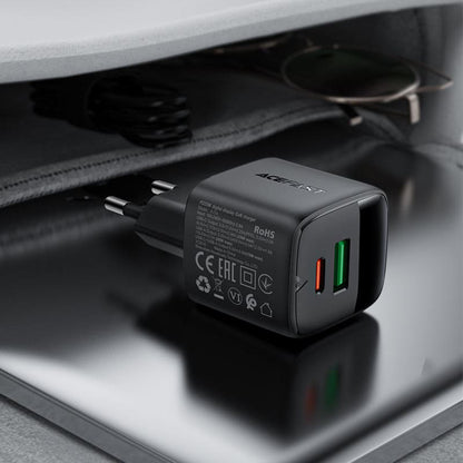 Acefast A114 Display Nettlader, 25W, 3A, 1 x USB-A - 1 x USB-C, Svart