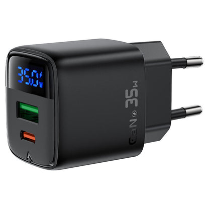 Acefast A116 Display Nettlader, 35W, 3A, 1 x USB-A - 1 x USB-C, Svart