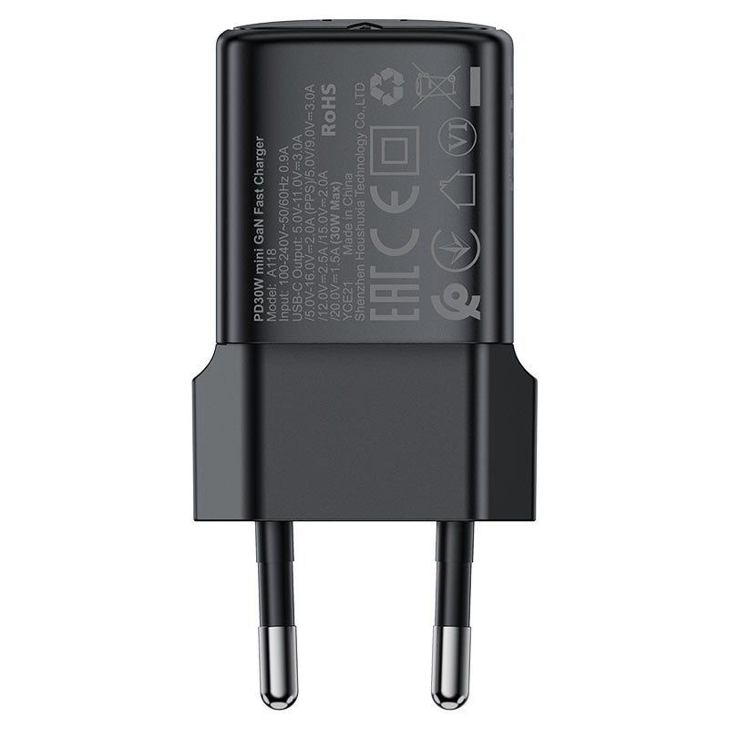 Acefast A118 nettverkslader, 30W, 3A, 1 x USB-C, Svart