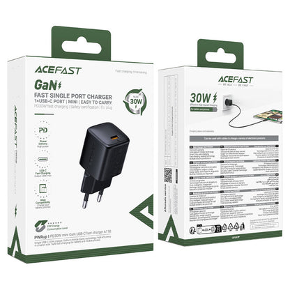 Acefast A118 nettverkslader, 30W, 3A, 1 x USB-C, Svart