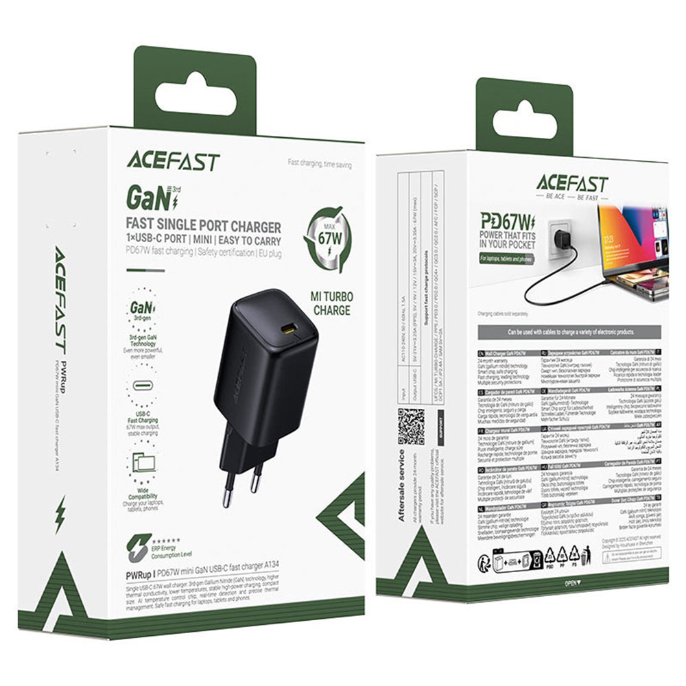 Acefast A134 nettverkslader, 67W, 3.35A, 1 x USB-C, Svart