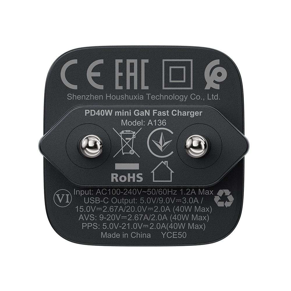 Acefast A136 nettverkslader, 40W, 3A, 1 x USB-C, Svart