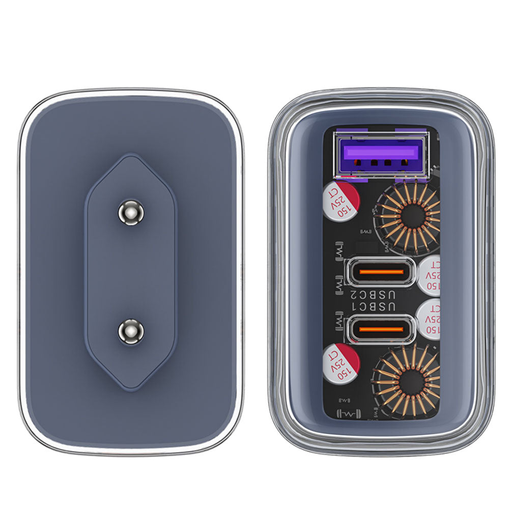 Acefast A45 Exploration nettverkslader, 65W, 3.25A, 1 x USB-A - 2 x USB-C, Grå