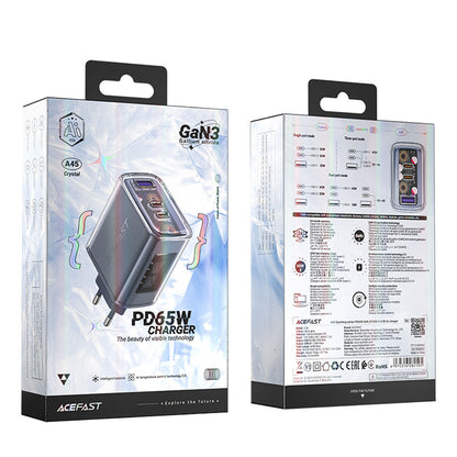 Acefast A45 Exploration nettverkslader, 65W, 3.25A, 1 x USB-A - 2 x USB-C, Grå